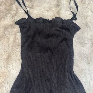 Black Ribbed Ruffle Trim Cami top